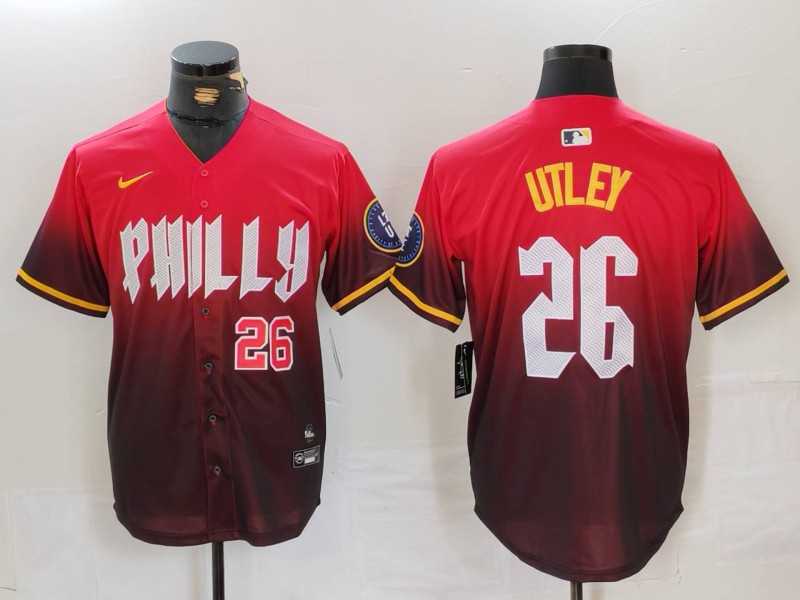 Mens Philadelphia Phillies #26 Chase Utley Red 2024 City Connect Limited Stitched Jerseys